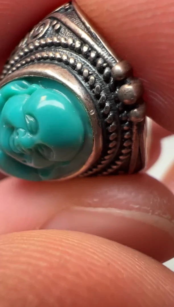 合金绿松石戒指精品文玩戒指一个
