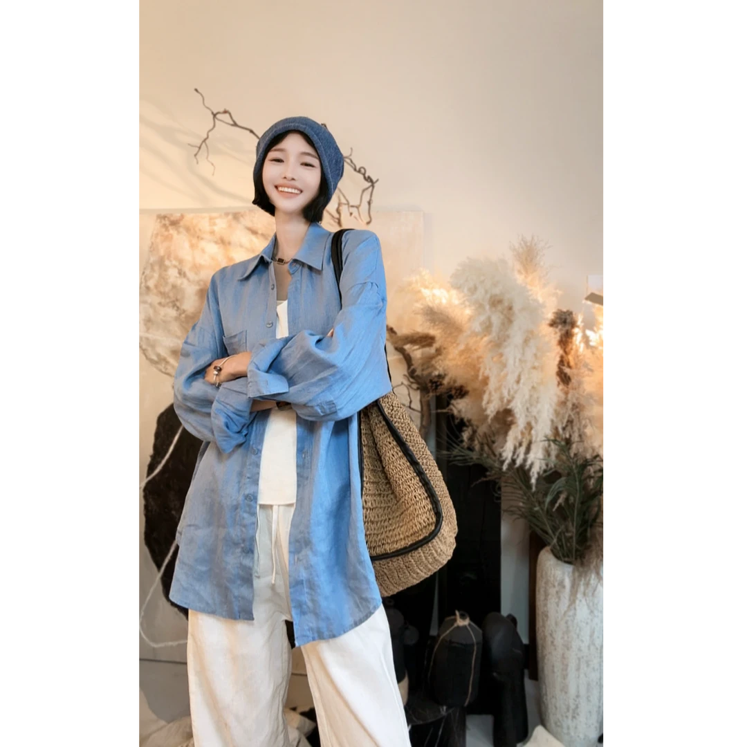 《大丽姐专属》25新100亚麻法式老钱风休闲宽松舒适极简大牌衬衫068