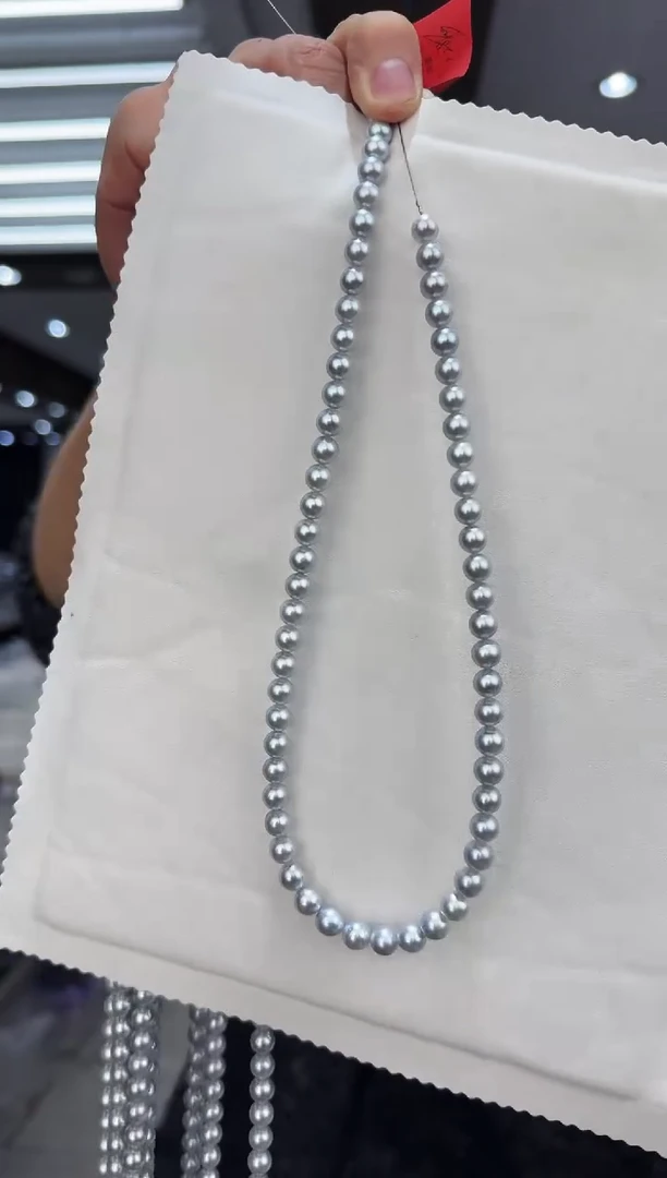 项链银S925镶嵌海水珍珠真多麻7-8mm项链