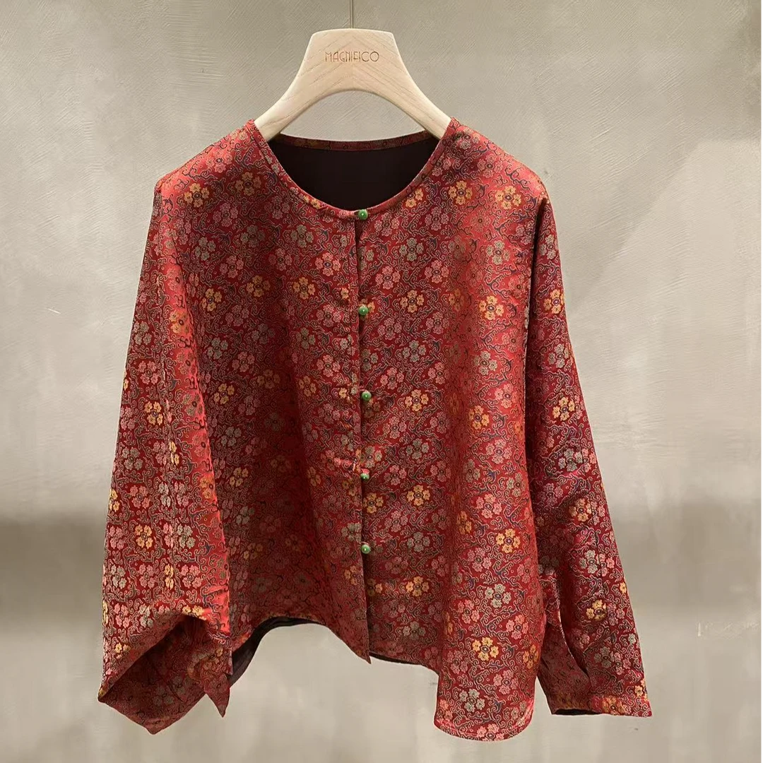 2025款  38姆米 重磅 香云纱  桑蚕丝 红碎花  外套 WT1045