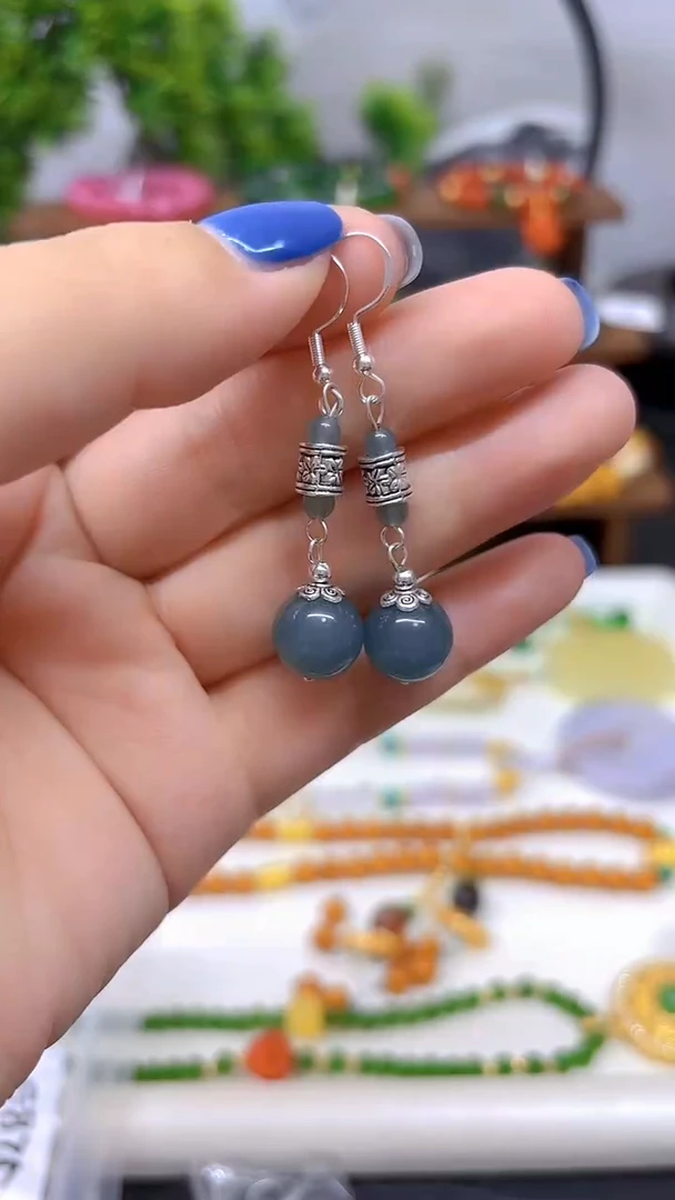 银S925镶嵌翡翠耳饰E875