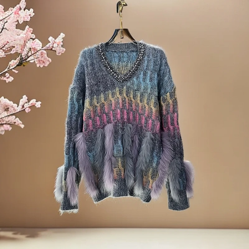 【利姐专属】时尚渐变色网红针织百搭慵懒风女秋冬毛衣