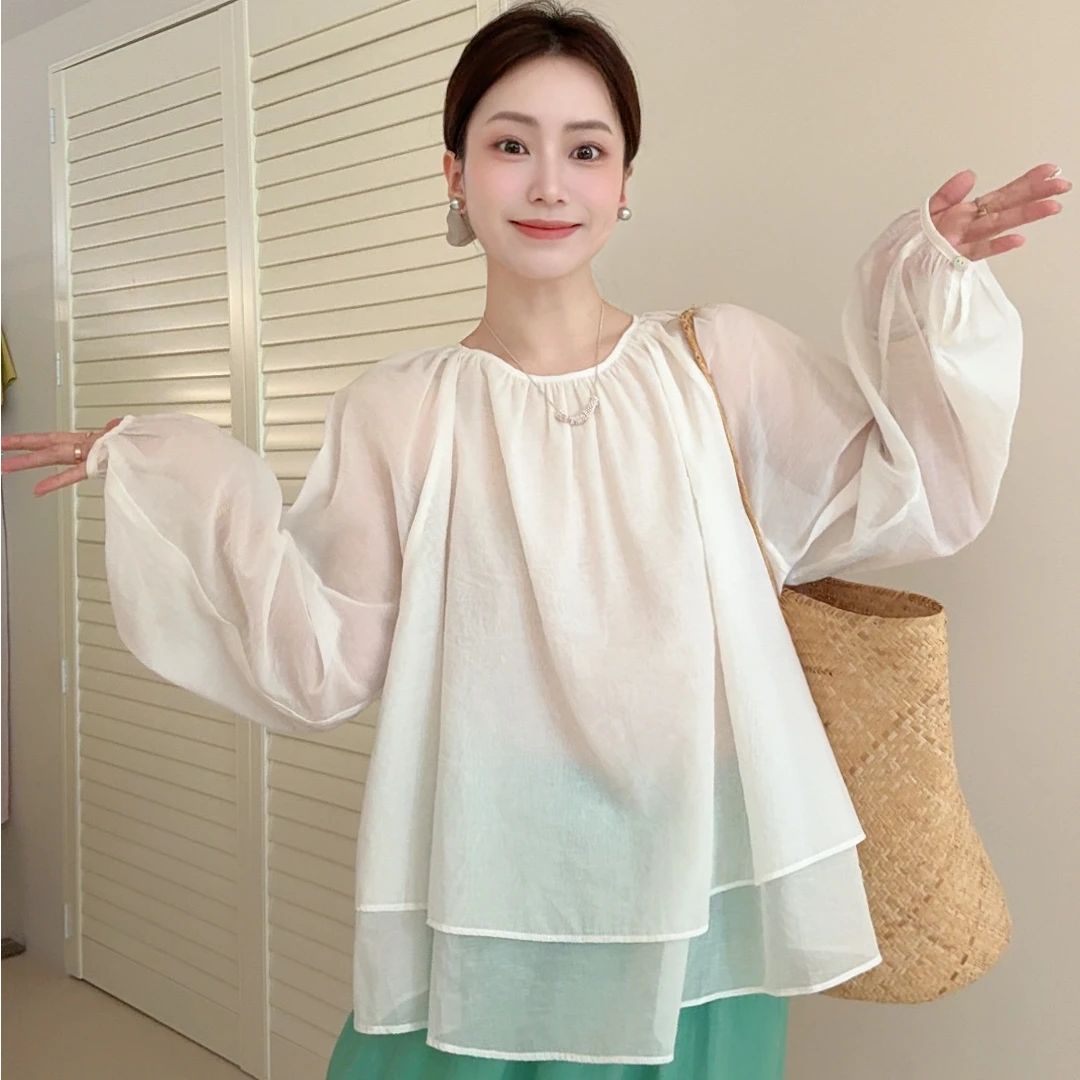 SUNCC自制 白百何 清透高级夏季气质温柔双层清凉韩系设计感上衣