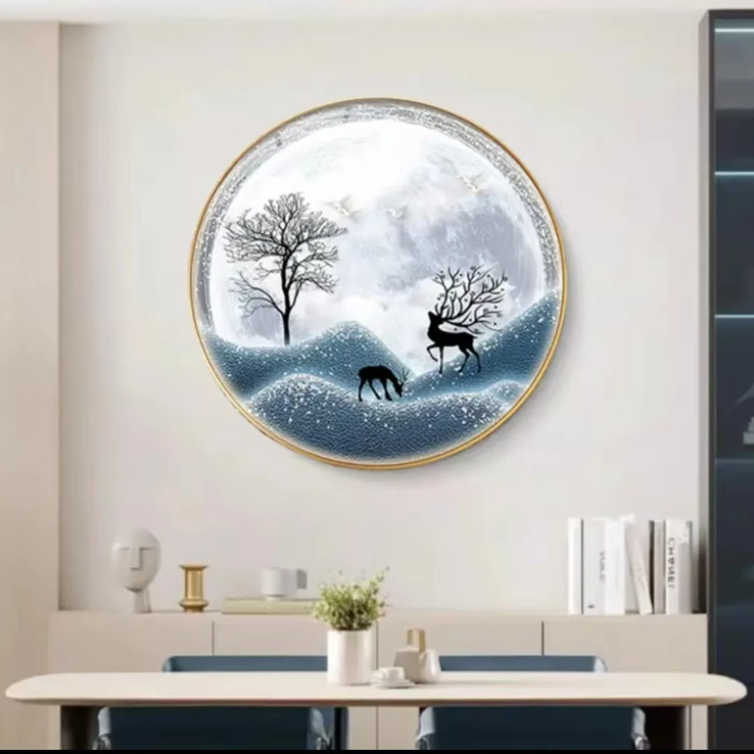 圆形【幸福麋鹿】002沙发背景墙挂画装饰画30*30福利款