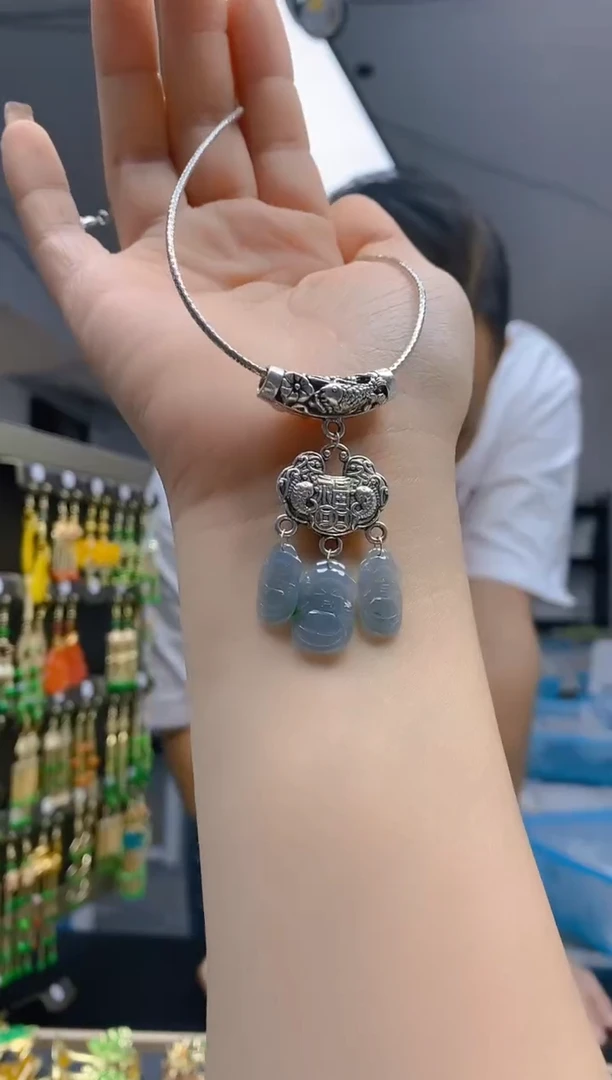 【闪购商品】翡翠耳饰银S925镶嵌0157翡翠锁骨链