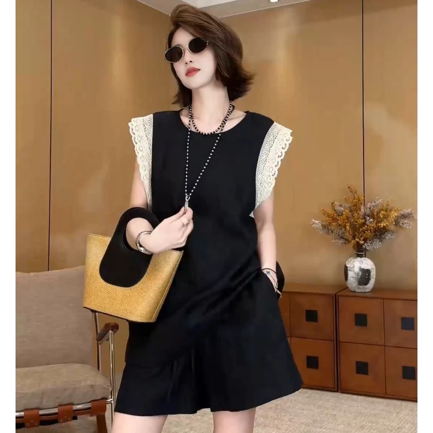 2025年夏季爆款两件套女装无袖背心小衫+阔腿短裤时尚显瘦两件套