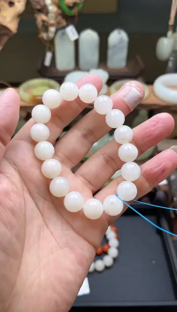 【闪购商品】和田玉手串未镶嵌卡12且末天泰矿白玉圆珠9003874