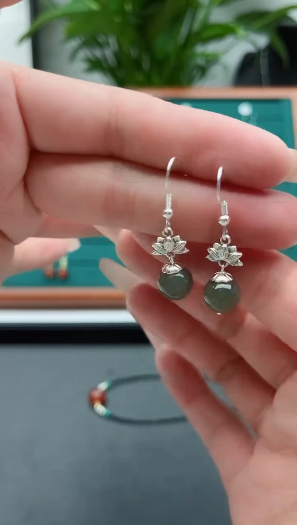 【闪购商品】和田玉耳饰银S925镶嵌8860和田玉