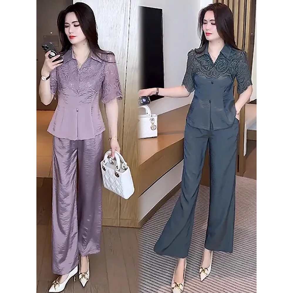 时尚套装女2025夏季新款洋气收腰显瘦百搭休闲短袖阔腿裤两件套潮