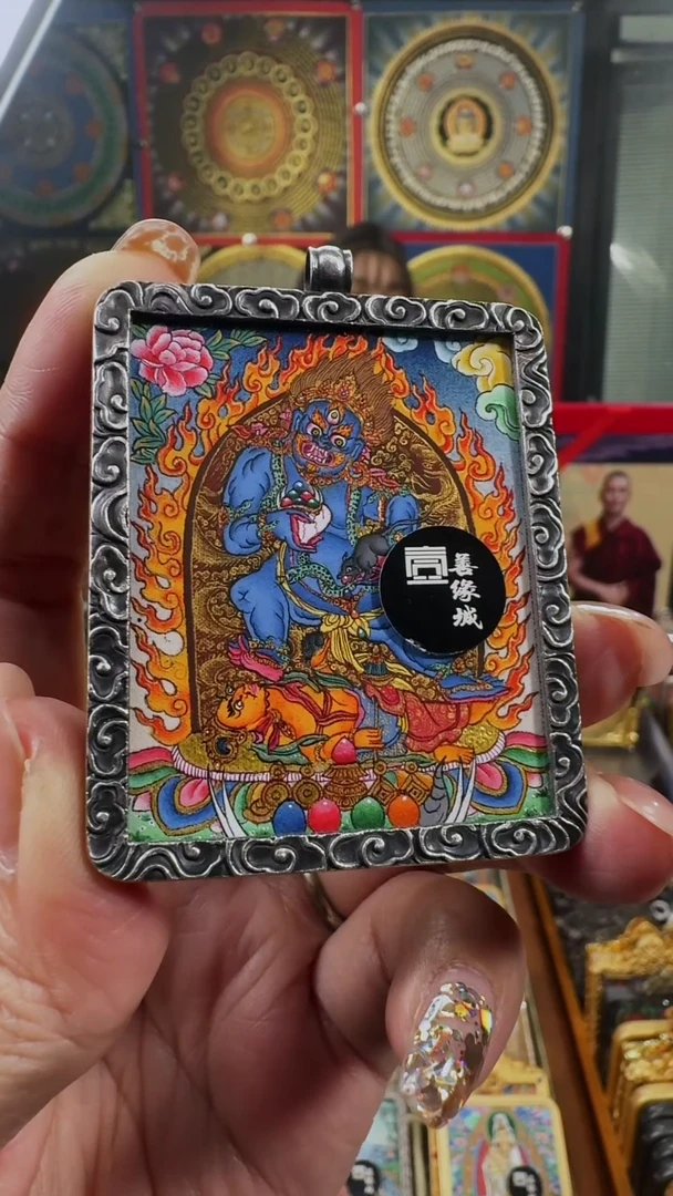 吊坠壹善缘城手绘唐卡黑c铜壳双面