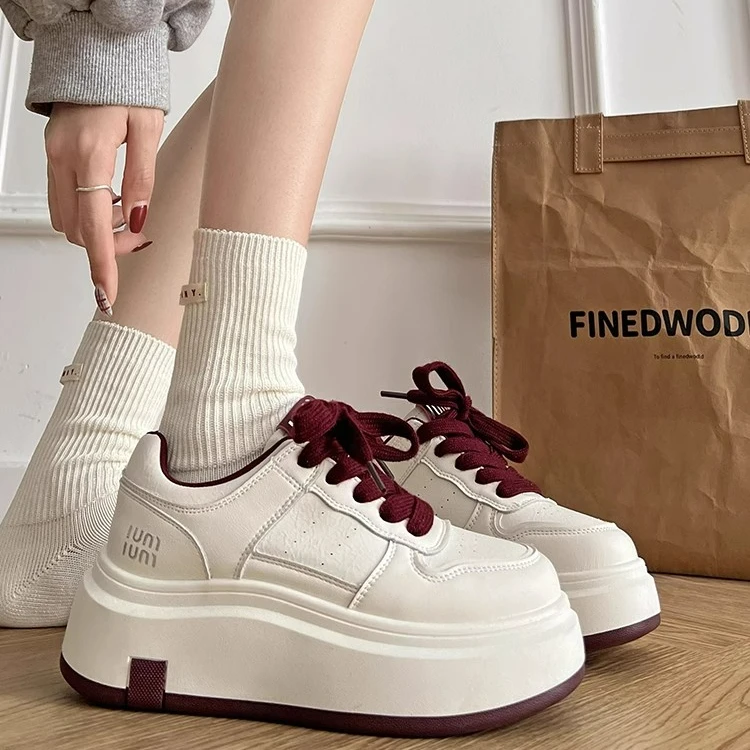 Moleubak休闲板鞋女2025新款春夏厚底增高百搭轻便韩系小白鞋女