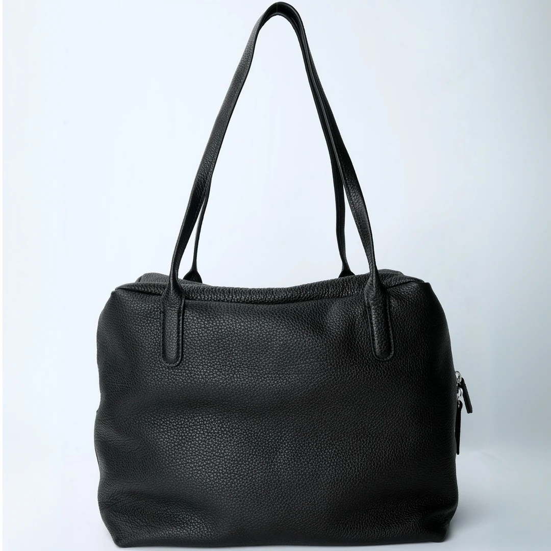 拉链单肩纯色竖式耐磨方形单肩包简约黑色高质感穿搭