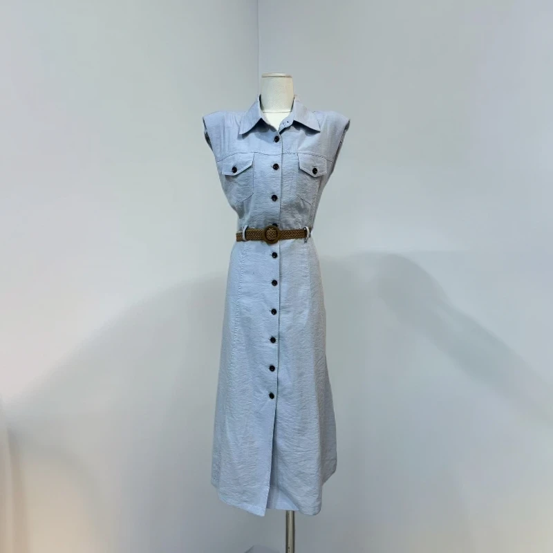 25141无袖连衣裙女装气质显瘦时尚纯色连衣裙