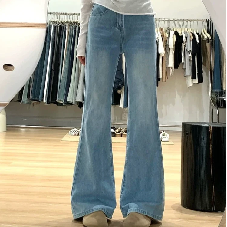 美式高街黑色牛仔裤女秋季新款高腰显瘦百搭毛边喇叭长裤子ins