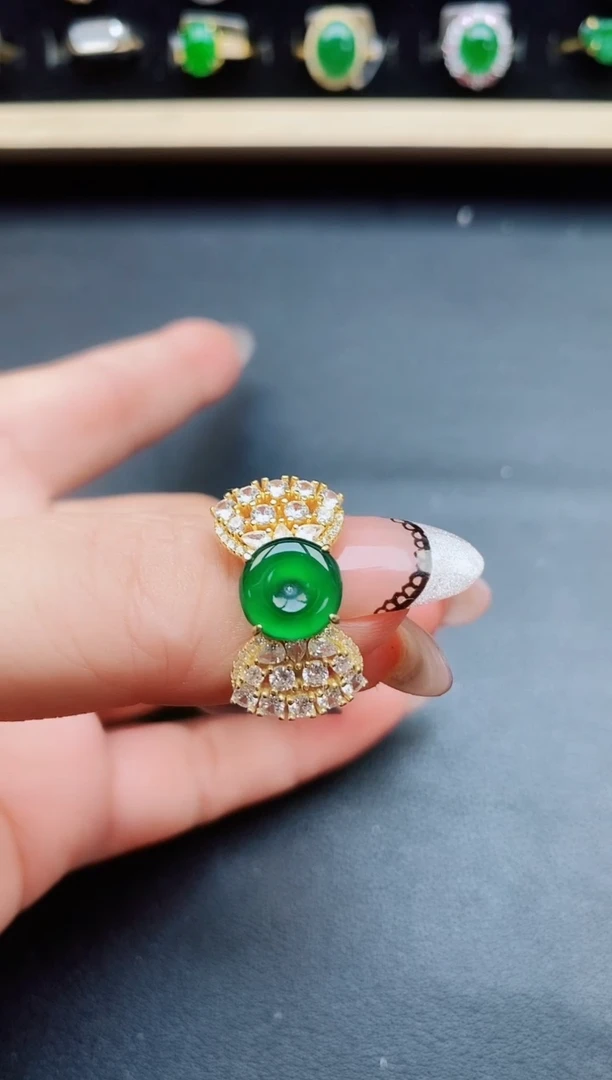 翡翠戒指银S925镶嵌5080505