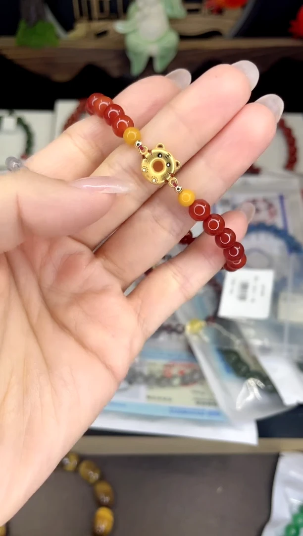 【闪购商品】南红玛瑙手链银S925镀金镶嵌南红手链