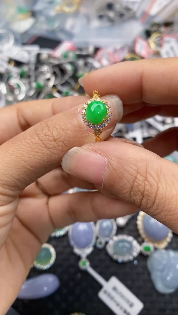 银S925镶嵌戒指翡翠555---7