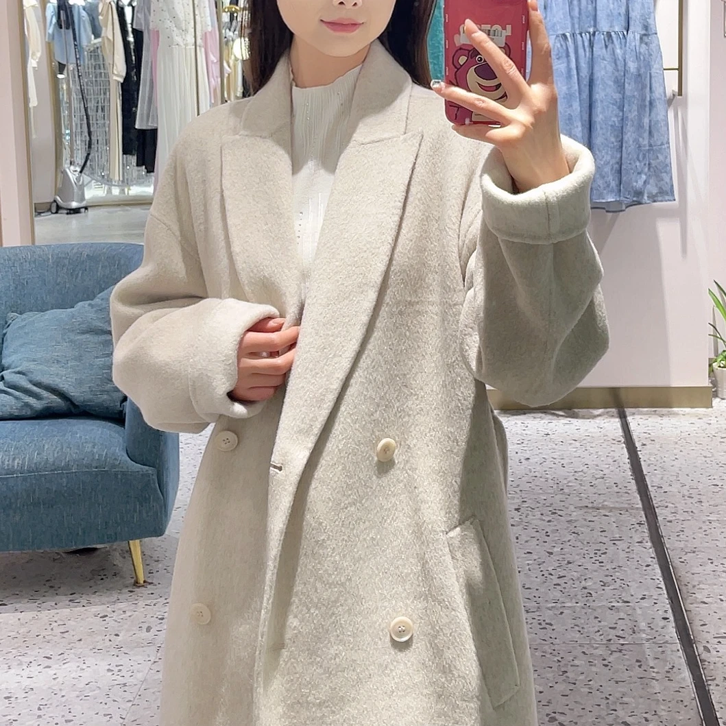 【直播专享】CHICHY简约外套千金风女士长款毛呢大衣CDAD011253