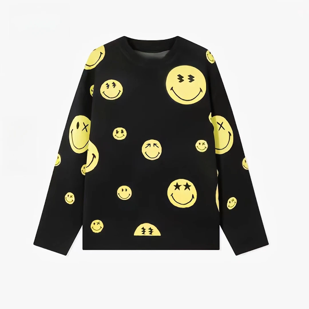 圆领卡通笑脸图案宽松显瘦毛衣4067（0721107092