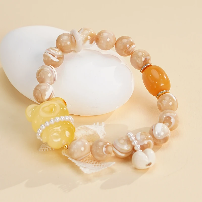 【蜜糖】蜜蜡淡水珍珠925银猛犸象牙老鱼骨轻奢百搭气质手串