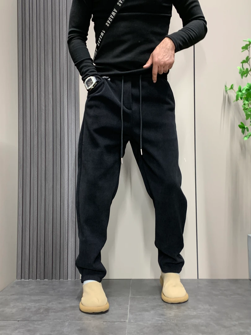 【隔壁先森】加绒休闲裤冬季秋季潮流加厚宽松阔腿裤口袋潮流直筒裤