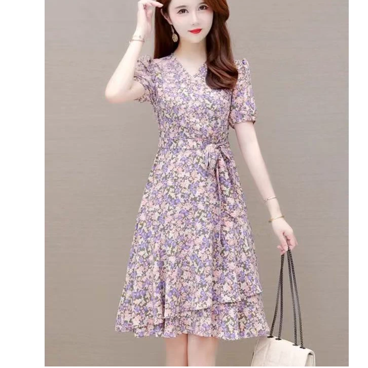 【W267紫粉】时尚百搭新款休闲时尚百搭洋气2025连衣裙