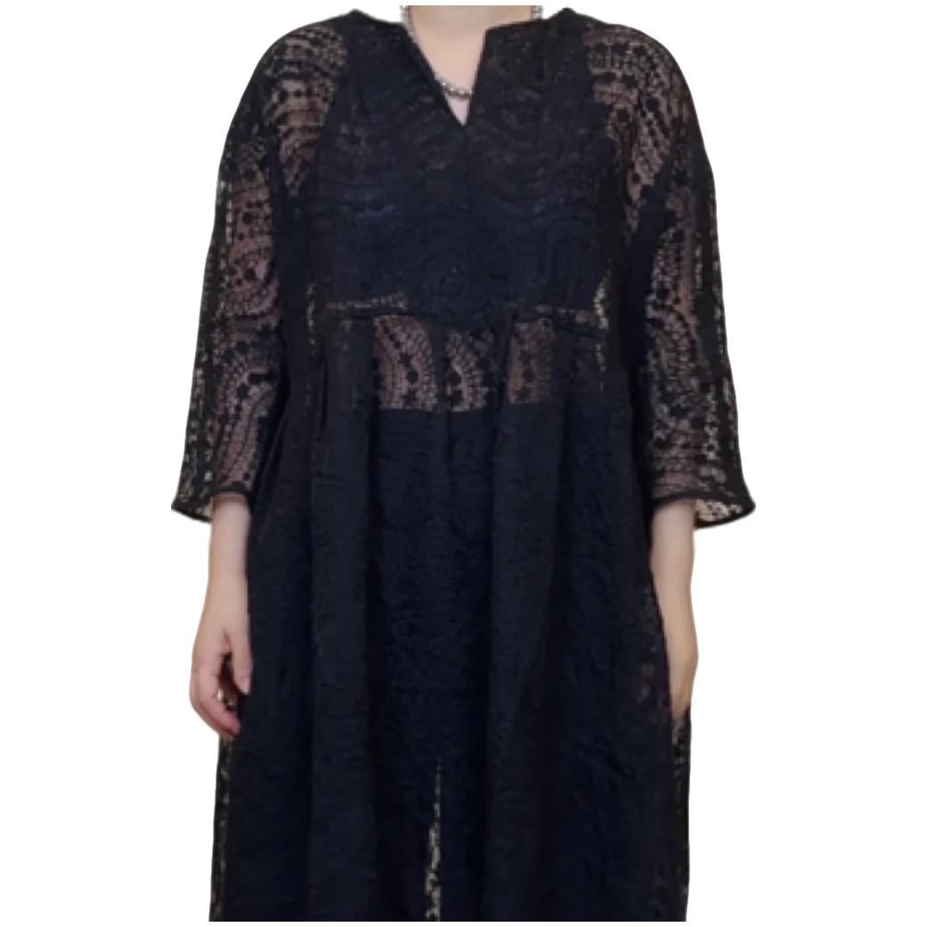 蕾丝复古港风夏季圆领气质连衣裙韩版中长款牛仔百搭黑色网红流苏