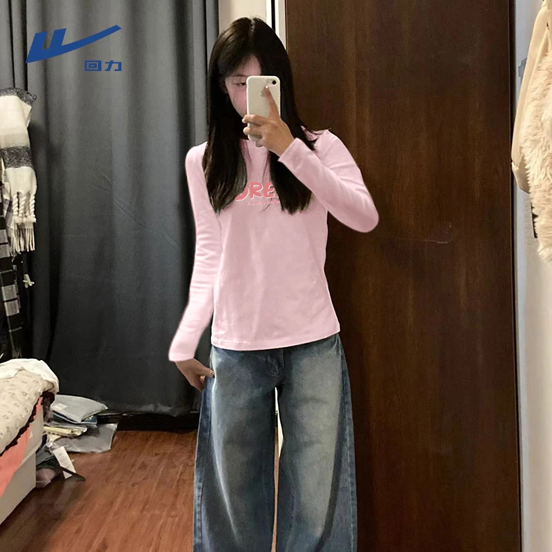 回力200g纯棉T恤2025早秋新款时尚潮流舒适显瘦透气长袖洋气女装