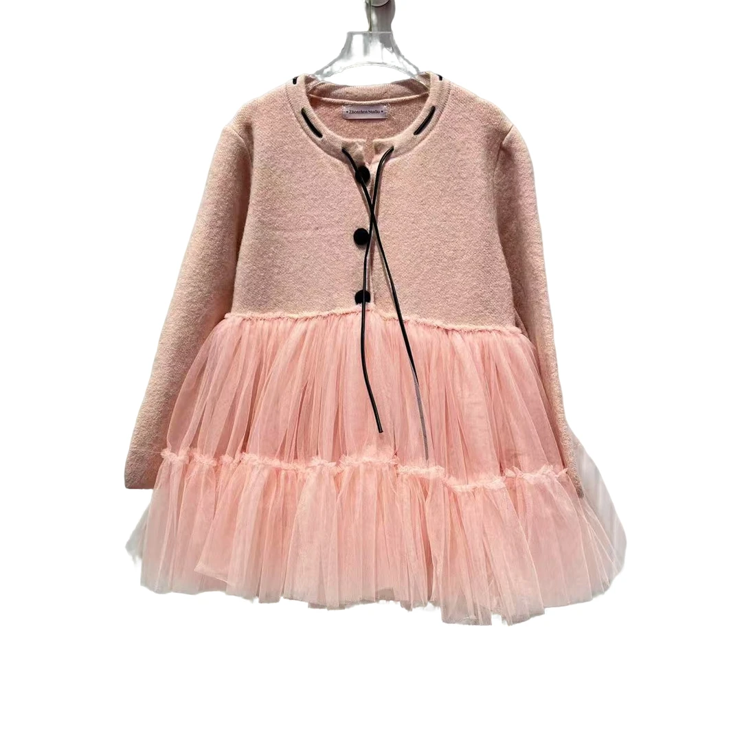 4091【珍珍优选】设计师新款拼接纱纱冬季长袖女装连衣裙