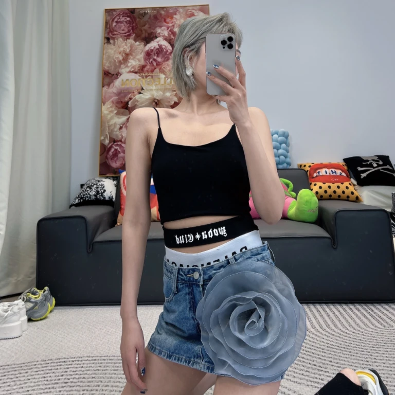 复古 磨白 大花朵 防走光内衬裤牛仔短裙JEC41Q112