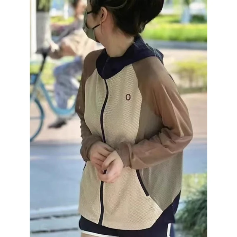 2025夏季新款防休闲运动防晒服外套晒防紫外线拼接网眼防晒衣女款