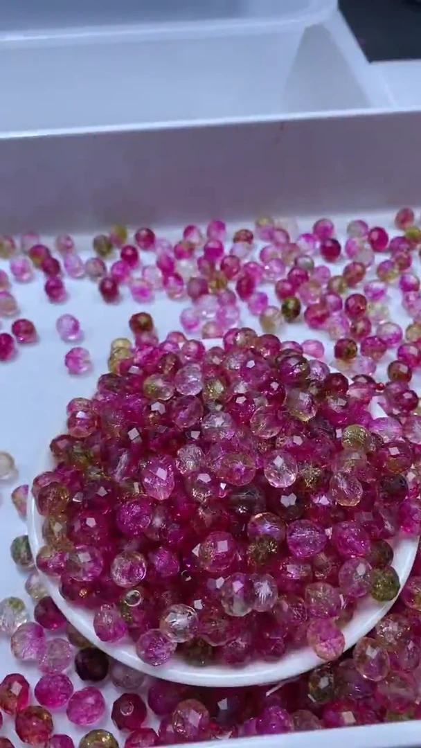 颈饰未镶嵌水晶W3274-西瓜碧玺切面米珠9mm*10颗