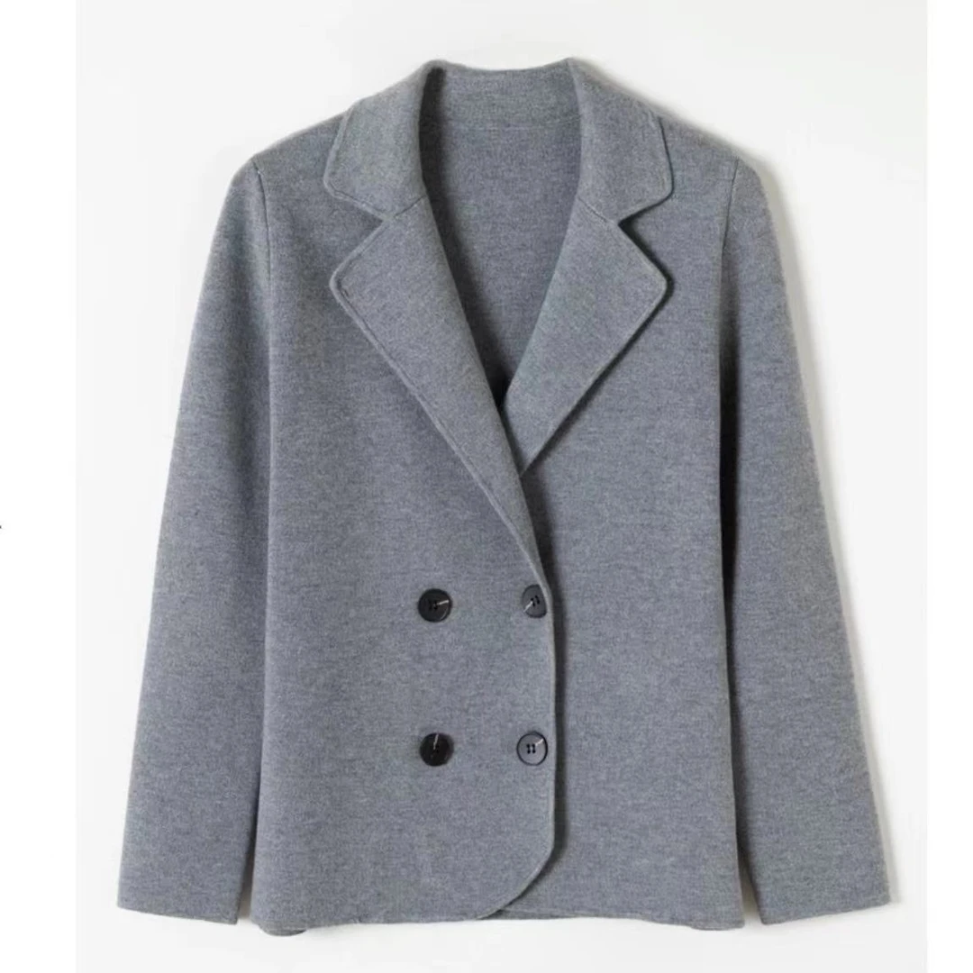 秋冬女士时尚气质双排扣百搭西服外套翻领开衫休闲省钱风高级感