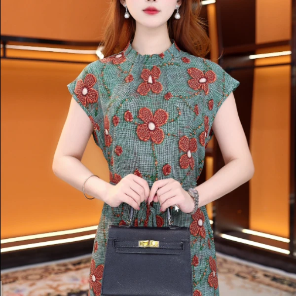 2025新款甘棠青藤连衣裙新中式中长款宽松裙子气质夏季正品女显瘦