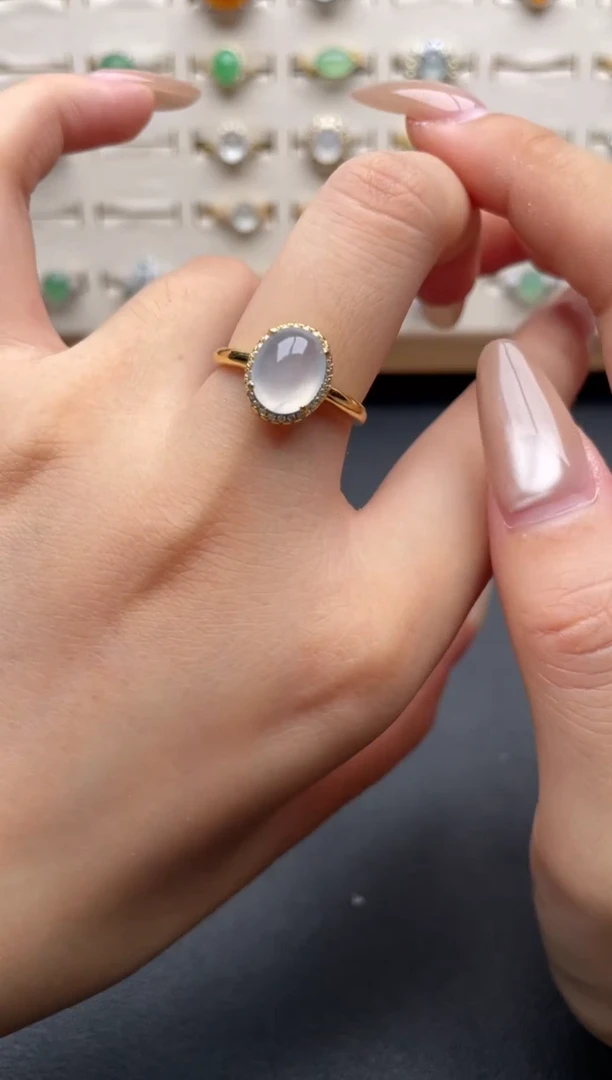 银S925镶嵌戒指翡翠一物一证一礼盒