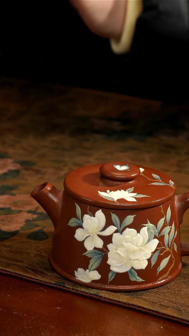 茶壶紫砂红皮龙栀子花壶微瑕