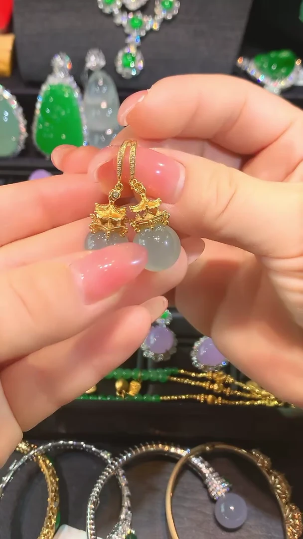 【闪购商品】翡翠耳饰18K金镶嵌耳饰