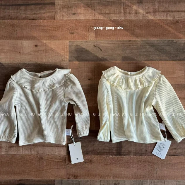 小碎花女小童双层领清新泡泡袖2025新款春季打底衫A017