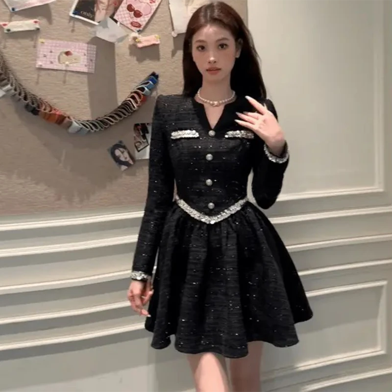 【ZY】【有里布】小香风显瘦气质高腰小黑裙法式名媛连衣裙女D0229