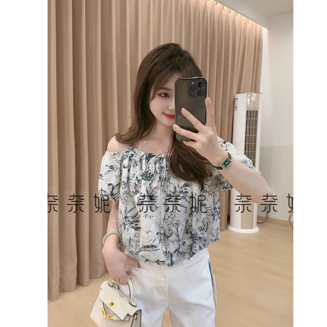 奈奈妮【庄生蝶梦】T恤短袖夏季法式设计感气质时尚百搭9912