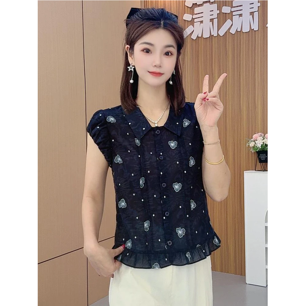 衬衫女短袖2025新款夏日法式漂亮小上衣小个子短款泡泡袖减龄衬衣