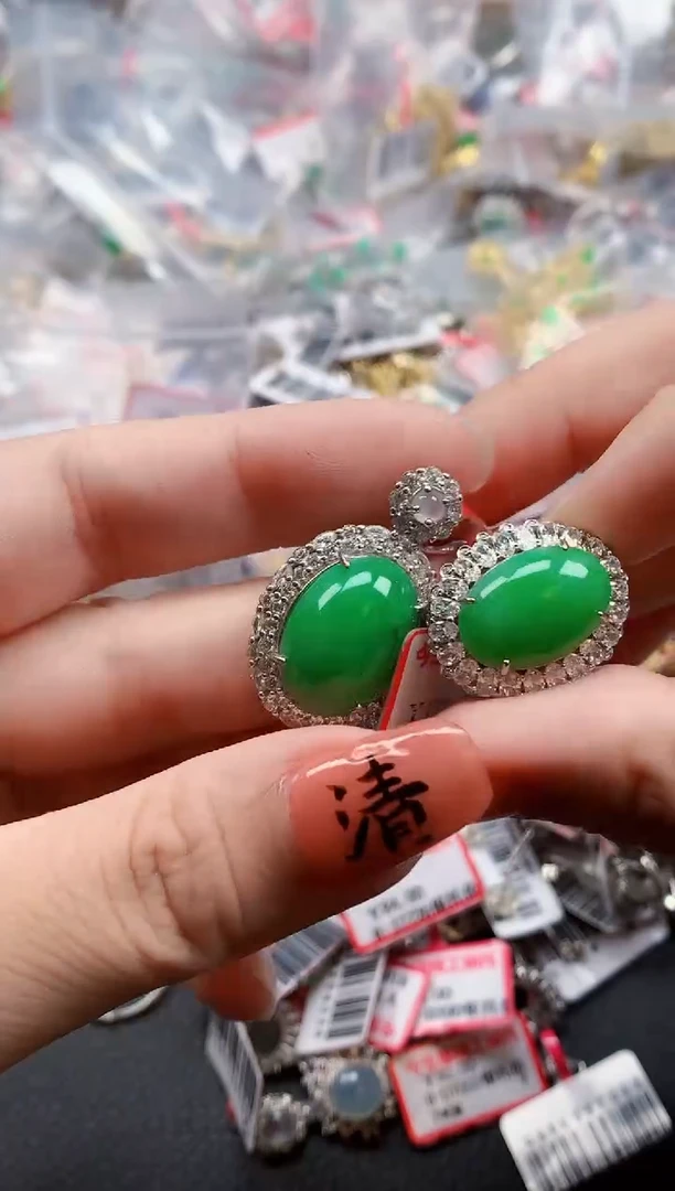 银S925镶嵌戒指翡翠天然A货缅甸翡翠