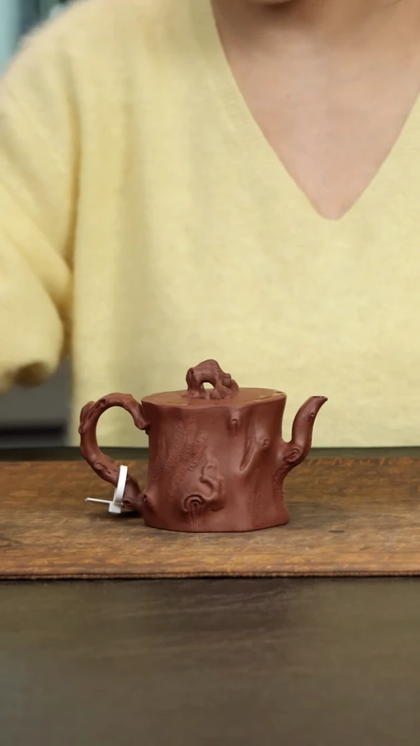 茶壶紫砂推松皮树桩4.1桃花紫泥160cc