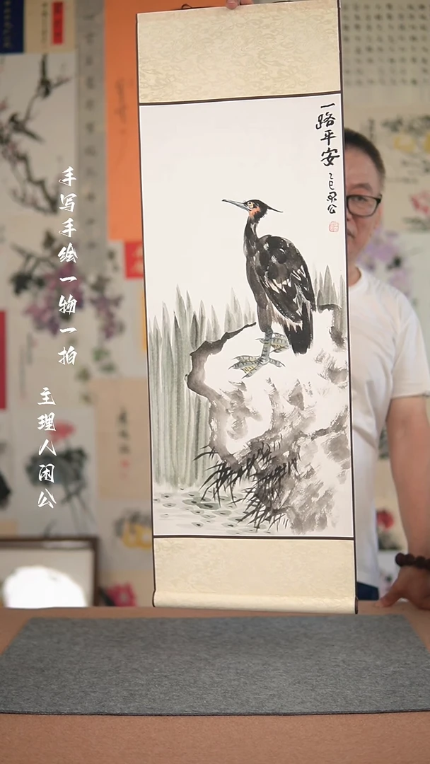 国画手绘-32*95卷轴-花鸟