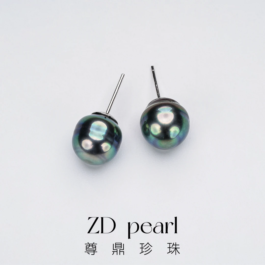 【阳阳】尊鼎珍珠-S925银海水黑珍珠大溪地耳钉+珠径10-11mm