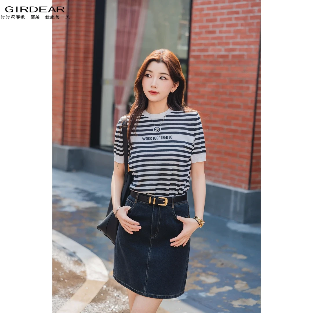 字母嵌花设计T恤女138018