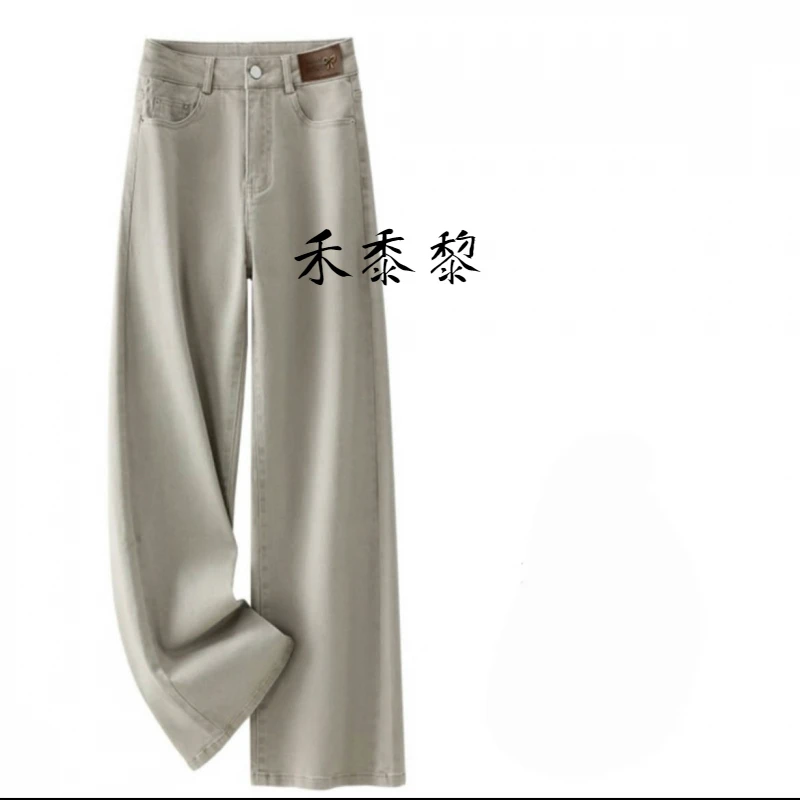 2025春季新款灰色牛仔裤女高腰宽松阔腿百搭显瘦休闲直筒长裤女