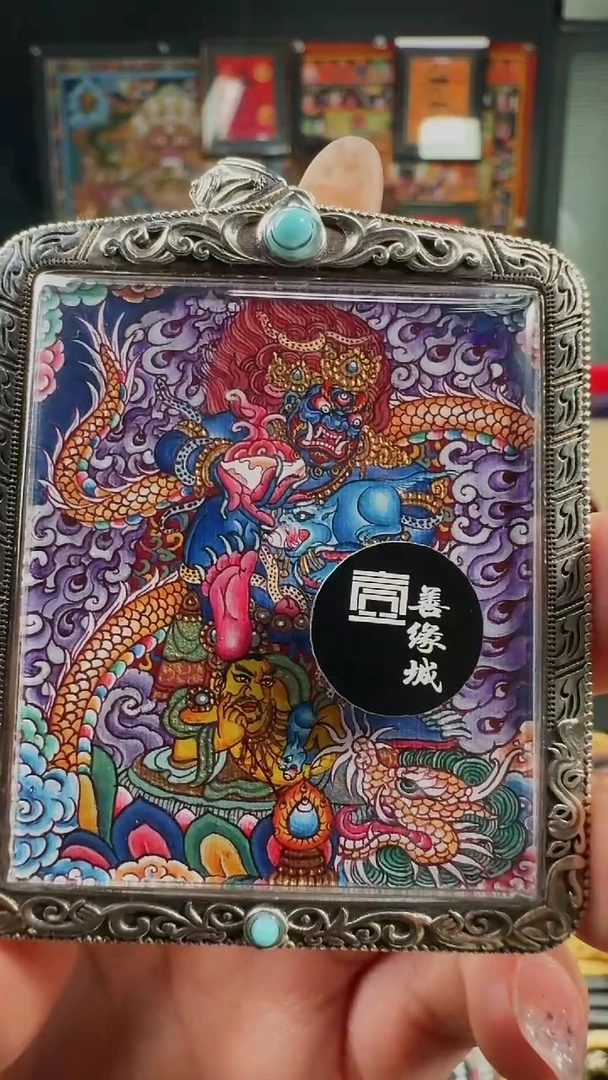 吊坠壹善缘城手绘唐卡黑C