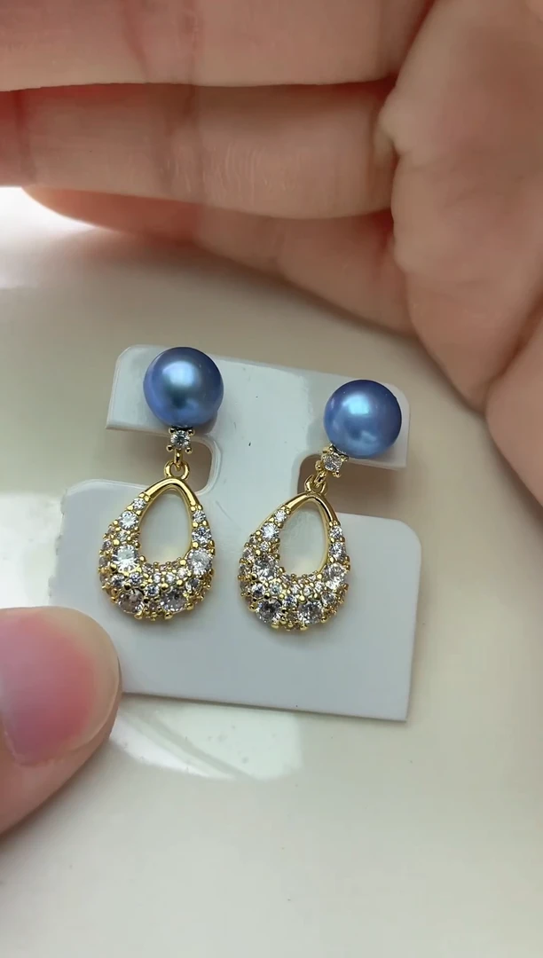 未镶嵌耳坠淡水珍珠蓝雪耳坠