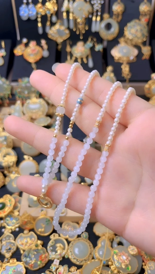 银S925镀金镶嵌珠串淡水珍珠DIY 珠串